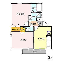 エクレール・ヴェルドミール　A棟 1階2DKの間取り