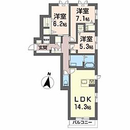 クレスティーク山王 2階3LDKの間取り