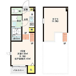 ile paisible宮城野 2階ワンルームの間取り
