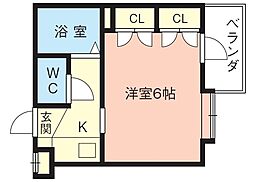 ヴィラ土佐町 2階1Kの間取り