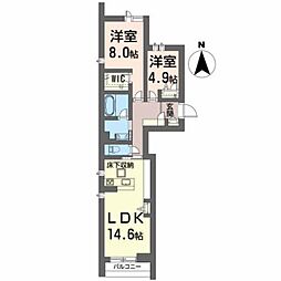 JR東北新幹線 郡山駅 バス6分 第二中学校下車 徒歩2分の賃貸マンション 2階2LDKの間取り
