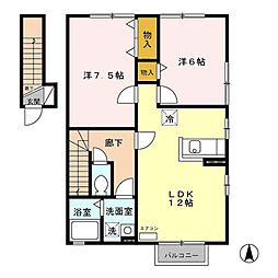 Ｍａｒｉ’ｓ ｇａｒｄｅｎ 2階2LDKの間取り