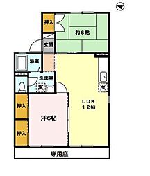 エスボワール　A棟 1階2LDKの間取り