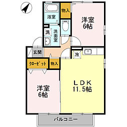 ボヌールＣ 2階2LDKの間取り