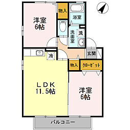 ボヌールＣ 2階2LDKの間取り