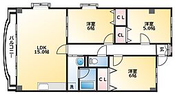 リップルガーデンII 1階3LDKの間取り