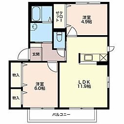 Ｆｉｎｅ　ＹＯＮＥＤＡ Ｃ 206 2階2LDKの間取り