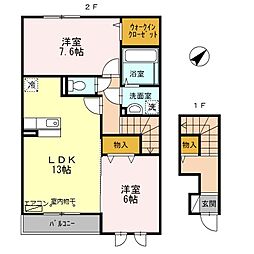 エクセレント三輪野山　I 2階2LDKの間取り
