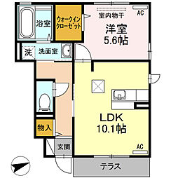 ル・アーブル　B棟 1階1LDKの間取り