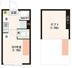 ハーモニーテラス上井草V 2階ワンルームの間取り