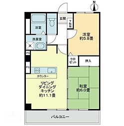 フォブールタウン成合Ｃ 3階2LDKの間取り