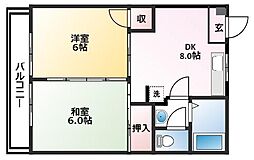 リバープール桟四 4階2DKの間取り