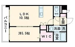 熊本市電A系統 田崎橋駅 徒歩18分の賃貸マンション 3階1LDKの間取り