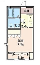 カーサみねき 1階1Kの間取り
