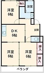 スカイビレッジ六番館 3階3DKの間取り