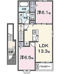 プリムラ　I 2階2LDKの間取り