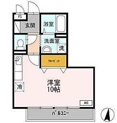 ベイサージュ富の原　B棟 2階ワンルームの間取り