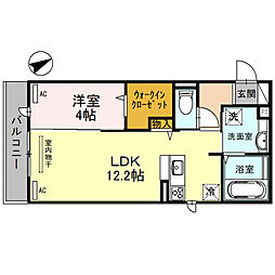 ルーチェ鳳 2階1LDKの間取り