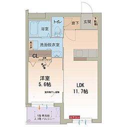 ハートフル　インフィニティ 2階1LDKの間取り