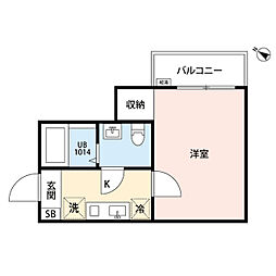エトワール鶴ヶ島 2階1Kの間取り