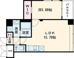 プレジオ長田 2階1LDKの間取り