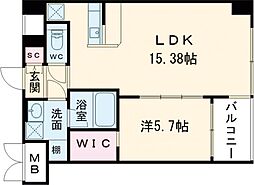プレジオ長田 3階1LDKの間取り
