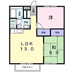 フォブール吉峰Ｂ 2階2LDKの間取り