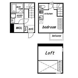ラ・ネージュ河原町 1階ワンルームの間取り