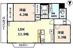 エルナード大泉 1階2LDKの間取り