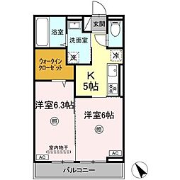 D-ROOM柊 207 2階2Kの間取り