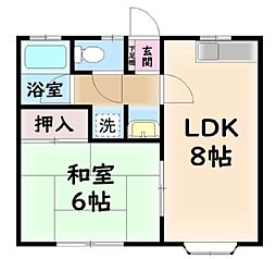 満田ハイツ 2階1LDKの間取り