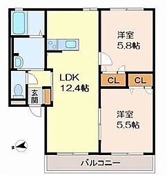 リッチンコートI 1階2LDKの間取り