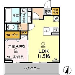ボナール武蔵ヶ丘 3階1LDKの間取り