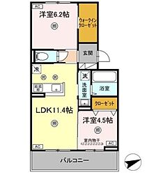 リバーサイド竜田口駅前 3階2LDKの間取り