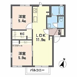 ブルーヒル Ｂ 2階2LDKの間取り