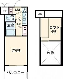 エステムコート三宮駅前ラ・ドゥー 2階1Kの間取り