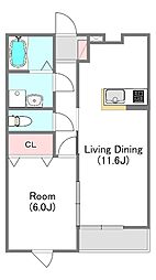 ＧＲＡＣＥ　ＨＩＲＡＹＡＭＡ　Ｂ 2階1LDKの間取り