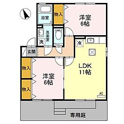プリンセスリバー 101 1階2LDKの間取り