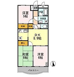 プルメリア・イズシ 2階3DKの間取り