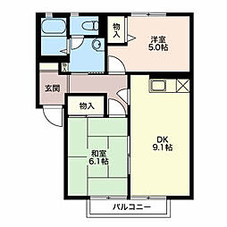 フレグランス上小泉　東館 2階2DKの間取り