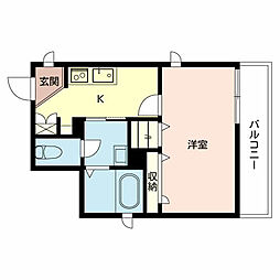 JR舞鶴線 西舞鶴駅 徒歩13分の賃貸マンション 2階1Kの間取り