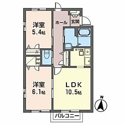 JR東北本線 南仙台駅 バス4分 家畜市場前下車 徒歩2分の賃貸アパート 1階2LDKの間取り