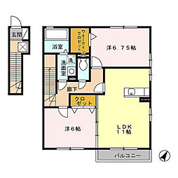 サングリーン　Ａ 2階2LDKの間取り