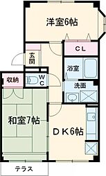 JR鹿児島本線 川尻駅 徒歩22分の賃貸アパート 1階2DKの間取り