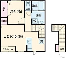リーシング小俣II　Ｂ 2階1LDKの間取り