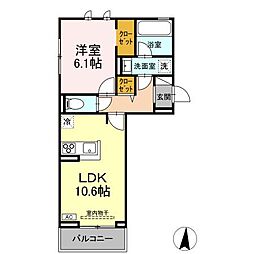 ヘシレ中御所 203 2階1LDKの間取り