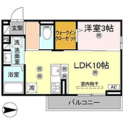 ドリーム庄町II 2階1LDKの間取り