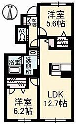 パッション　Ｃ棟 1階2LDKの間取り