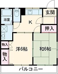 グランデュール武蔵野 2階2DKの間取り