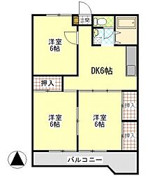 ドルフィン多賀 3階3DKの間取り